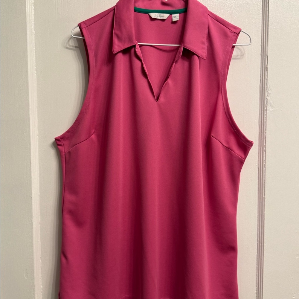 Lady Hagen Sleeveless Fuchsia Golf Polo with Scallop Neck